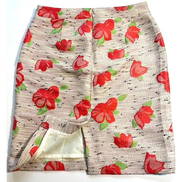 Preppy Academia Floral Pencil Skirt Size 2 Cream Tweed Pink Career Officecore - Picture 3 of 11